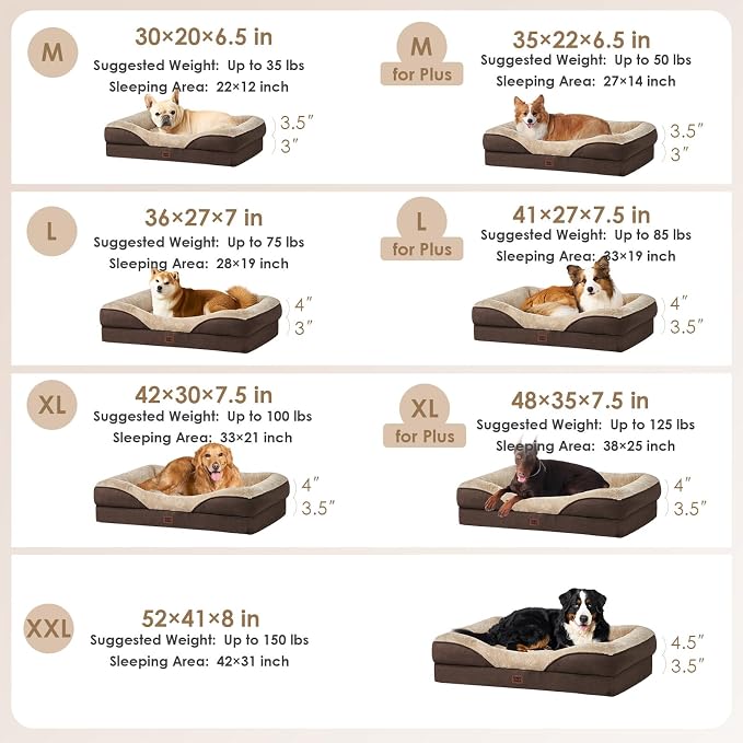 EHEYCIGA Orthopedic XL Dog Bed for Large Sized Dog, 48x35 Inch Extra Large Memory Foam Dog Couch Bed with Sides, Waterproof Liner & Washable Removable Cover, Bolster Pet Sofa, Brown