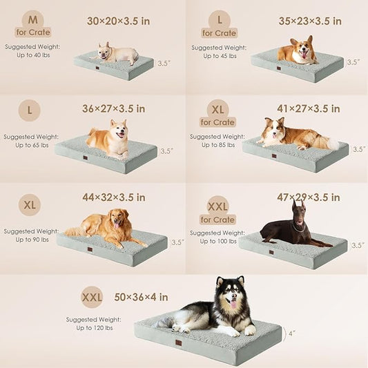 EHEYCIGA Orthopedic XXL Dog Beds for Jumbo Dogs with Removable Washable Cover,Greyish Green, 50x36