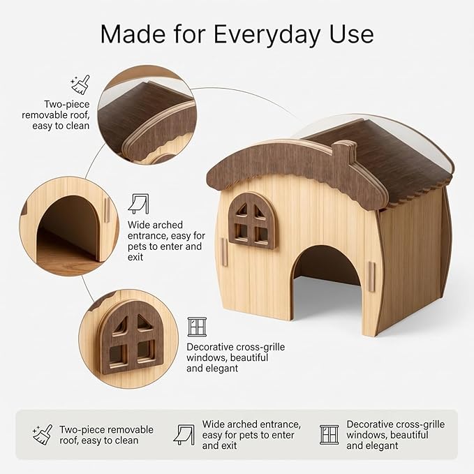 3 Pcs Hamster House Set,Hamster Game Climbing Toy with Platform,Wooden Hideaway House,Activity Seesaw,Small Animal Fun Activity Space for Syrian Hamsters, Gerbils, Mice