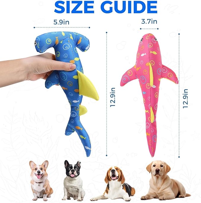 BINGPET Floating Dog Toys, 2 Pack Durable Squeaky Shark Water Toy for Pool Beach Outdoor Interactive Fetch, Oxford Fabric Summer Swimming Pool Toys for Small Medium Large Dogs