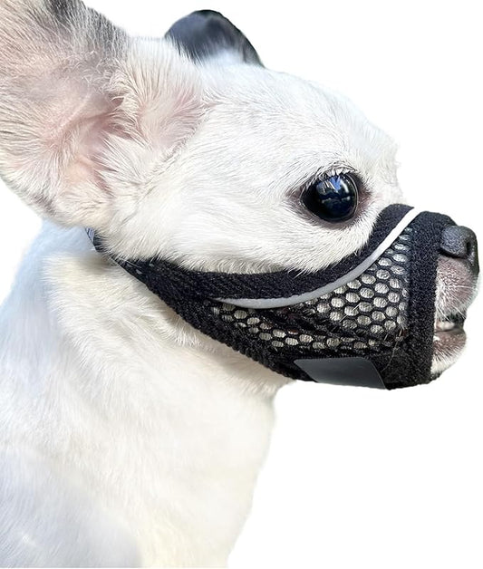 Dog Muzzle, Soft Mesh Muzzles for Small Dogs, Chihuahua Shih Tzu Yorkie Pom, Short Snout Mouth Guard for Barking Biting Grooming, Breathable Adjustable Puppy Muzzle(Black, XXS)