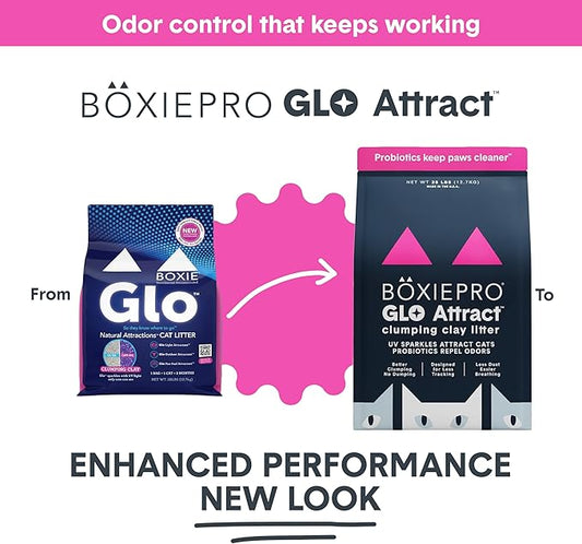 Boxie Glo Clumping Clay 30 Day Odor Control Cat Litter, 99.9% Dust-Free, Low Tracking, UV Light Attractant, 28 lb