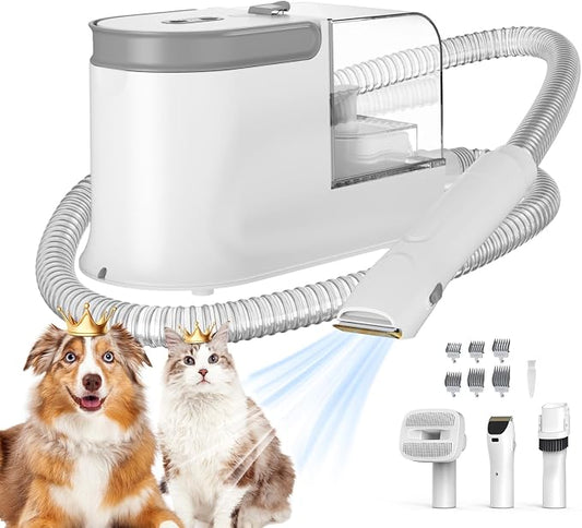 Dog Grooming Vacuum, Dog Grooming Kit, 3 Suction Modes Dog Brush Vacuum with 5 Pet Grooming Tools (Off-white)