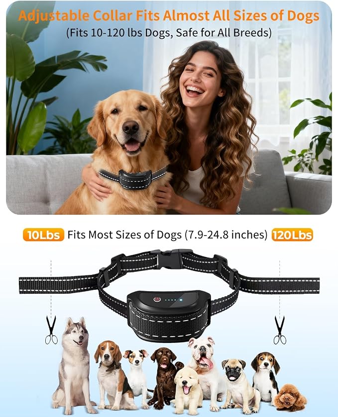 Dog Shock Collar with Remote Control – Shock Collar for Dogs 10–120 lbs, 2000FT Long Range IPX7 Waterproof Rechargeable Dog Training Collar with 4 Safe Modes Beep Vibration Shock & Flashlight Bk