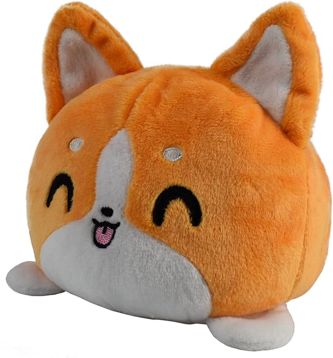 TeeTurtle Reversible Corgi Plushie 4-Inch Orange Two-Sided Flip Plush Toy with Embroidered Details - Cute Mini Collectible Plush for Kids, Teens, and Adults