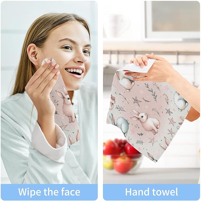 Qilmy Cute Rabbit Washcloths 4 Pack, 12x12 Inch Cotton Wash Cloths - Highly Absorbent Face Towels for Bathroom, Washing, Gym, and Spa