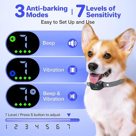 Dog Bark Collar for Large Medium Small Dogs, Anti Barking Device for Dogs, Rechargeable Smart Bark Collar with 7 Adjustable Sensitivity, Compact Bark Collar Indoor Outdoor