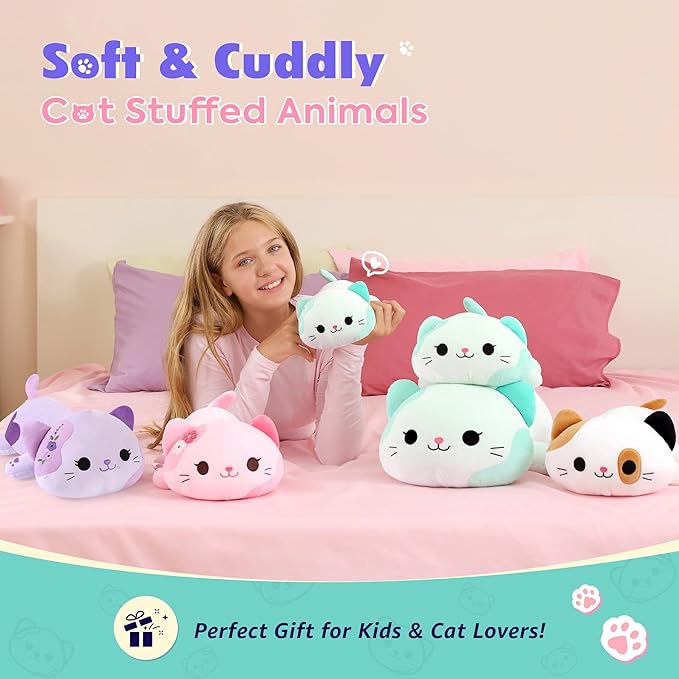 Onsoyours Original Rainbow Cat Plush 13 Inch Kitty Plushies Toy Blue Cat Kitten Stuffed Animal Soft Pillow Kawaii Plushie Gift for Kids & Adults (Rainbow Cat, 13")