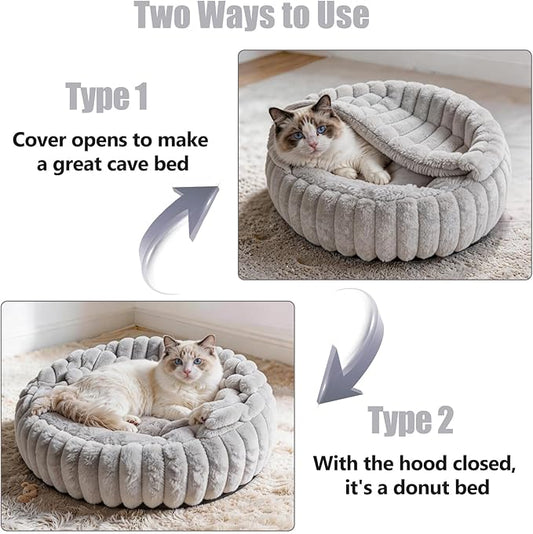 Cat Beds for Indoor Cats, 2 in 1 Cat Cave Bed Kitten Bed for Small Pets, Small Dog Bed with Cover, Pet Bed for Puppy and Kitten with Anti-Slip Bottom-Light Gray-24 inches