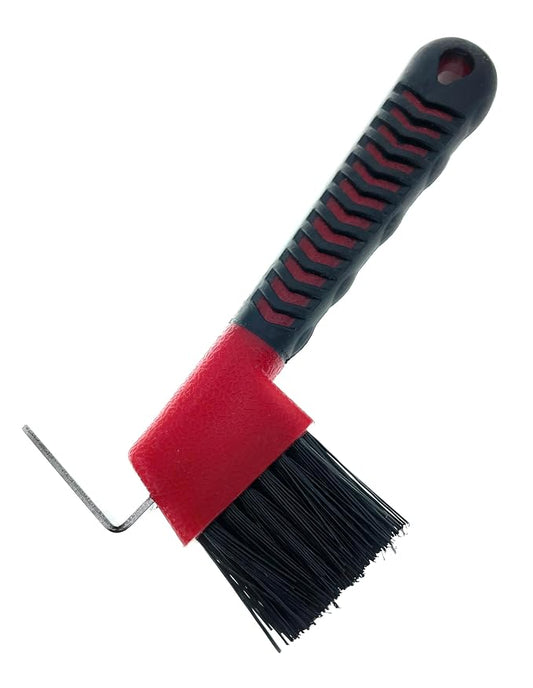 Horse Hoof Pick with Brush - Non-Slip Ergonomic Handle, Heavy-Duty Steel Pick & Stiff Bristles - Removes Dirt, Mud & Rocks - Horse Grooming Tool for Daily Hoof Care (Red)