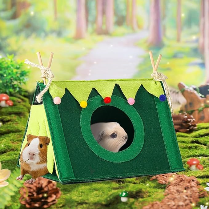 Guinea Pig Forest Hideaway Tent Small Animals Fleece Hideout Hamster Corner Hammock House Pet Habitat Bed Rabbits Nest Toy Cage Accessories for Chinchillas Ferrets Hedgehogs Glider Rats Bunny