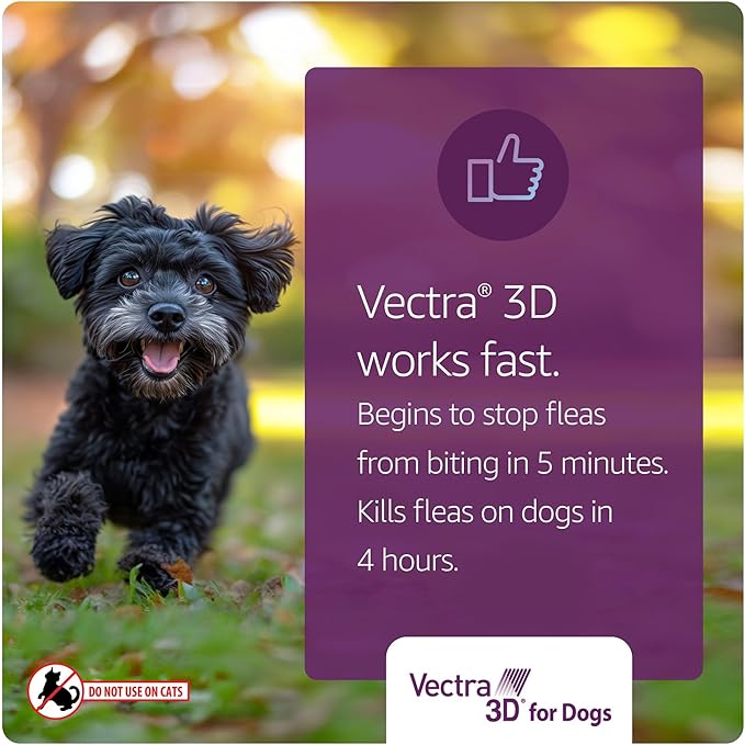 Vectra 3D Flea and Tick Prevention for Dogs, Kills and Repels Fleas, Ticks & Mosquitoes | Fast‑Acting, Waterproof, No Prescription Needed | Small Dogs 11-20 lbs, 3‑Month Supply