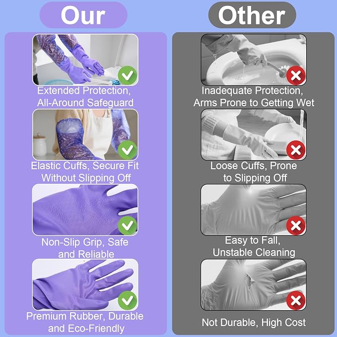 XANGNIER Long Gloves for Cleaning Bathroom,Waterproof Chemical Resistant Gloves Elbow Length,Pvc Full Arm Men & Women Reusable Glove for Gardening,Aquarium,Kitchen,Dishwashing,Household Cleaning,1pair