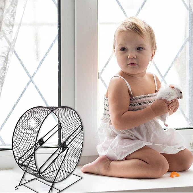 Mikikit Silent Hamster Running Wheel with Rack 11.02X10.23X5.90In Small Animal Exercise Toy for Hedgehogs Squirrels and Guinea Pigs Indoor Fitness