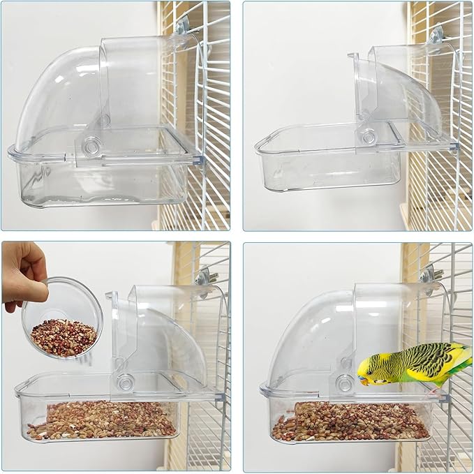 Bird Bath for Cage - Spacious Parakeet & Parrot Bathtub with Hanging Hooks, Portable Shower for Most Birdcages, Cleaning Pet Supply (Clear)