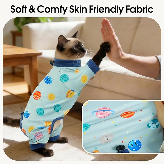 DENTRUN Cat Clothes for Hair Control with Hair Sticky Fabric - Soft Recovery Suit & Breathable Lint-Resistant Cat Sweater for Cats Only, Kitten Onesie Pajamas, XXL, Deep Blue