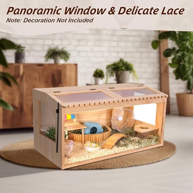 Wooden Hamster Cage,40" Lx20 Wx20 H,Large Hamster Cage,2 Washable Liners & 2 Adjustable Ventilation Window. Small Animal Cage for Dwarf Syrian Hamsters Degus Mice & Other Small Pets.