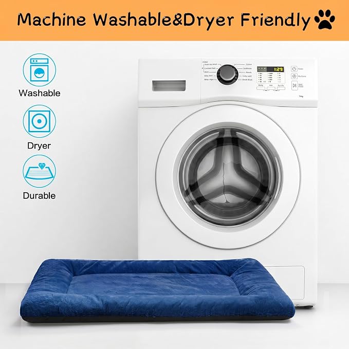 Dog Beds Crate Pad for Extal Large Dogs Fit Metal,Ultra Soft, Washable & Anti-Slip Kennel Pad for Dogs Cozy Sleeping Mat,Navy Blue 48inch
