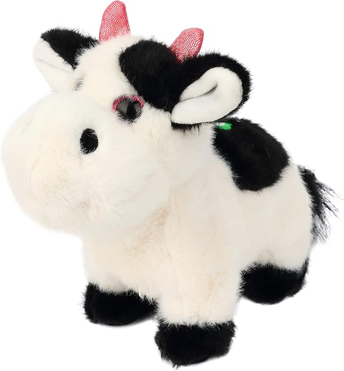 Walking Black Cow Stuffed Animal Speaking Moo Plush Cattle Electric Interactive Animated Plushies Toy for Girls Boys Birthday