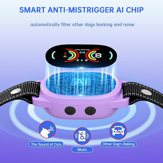Dog Bark Collar, Rechargeable Bark Collar for Large Dog, Medium Dog and Small Dogs, IP67 Waterproof Anti Barking Collar with Adjustable Sensitivity(Purple)