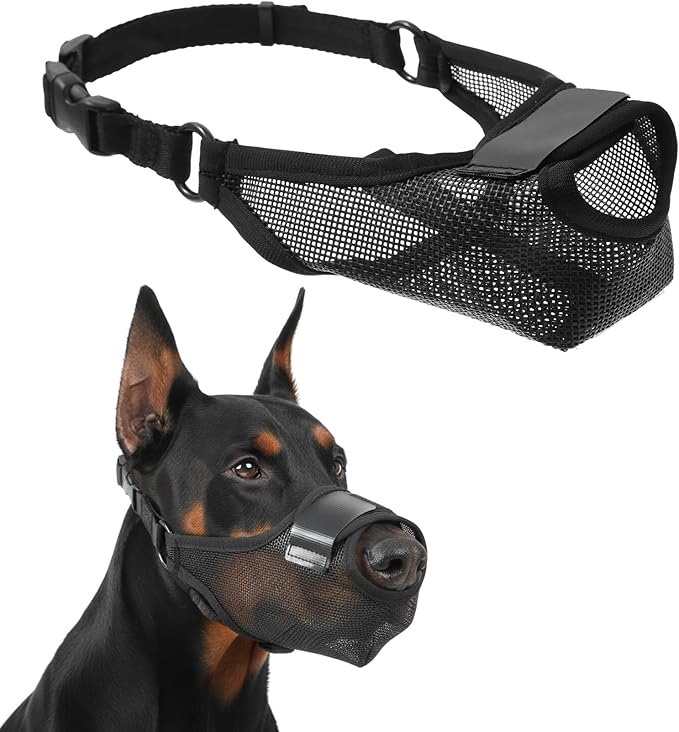 Dog Muzzle, Anti Scavenging Mesh Muzzle for Dogs, Breathable Soft Muzzles, Adjustable for Huskies and Dobermans, Allows Panting & Drinking