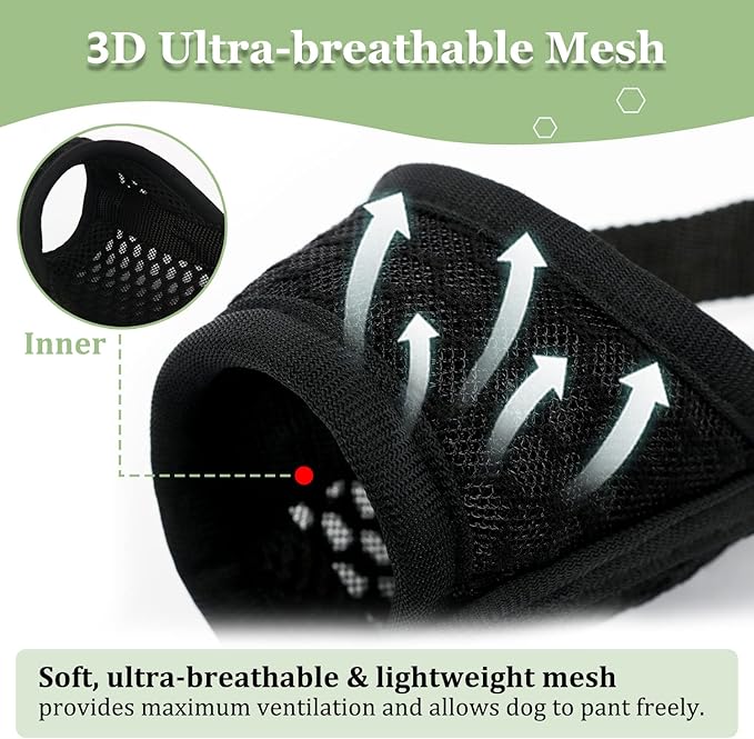 Mayerzon Dog Muzzle, Puppy Soft Mesh Muzzle for Small Medium Large Dogs Chihuahua Poodles Beagle Dachshund Corgis Labrador for Biting Chewing Grooming that Allows Panting Drinking(XL, Black)
