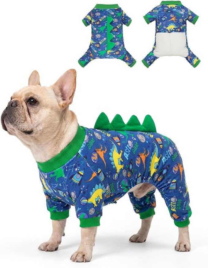 CuteBone Dinosaur Costume Dog Pajamas, Stretchy Spandex Crystal Velvet Sleepwear Coat for Small Dogs, Soft & Warm Pet Outfit Clothes for Cold Weather, Cozy Pullover Design COSP23M