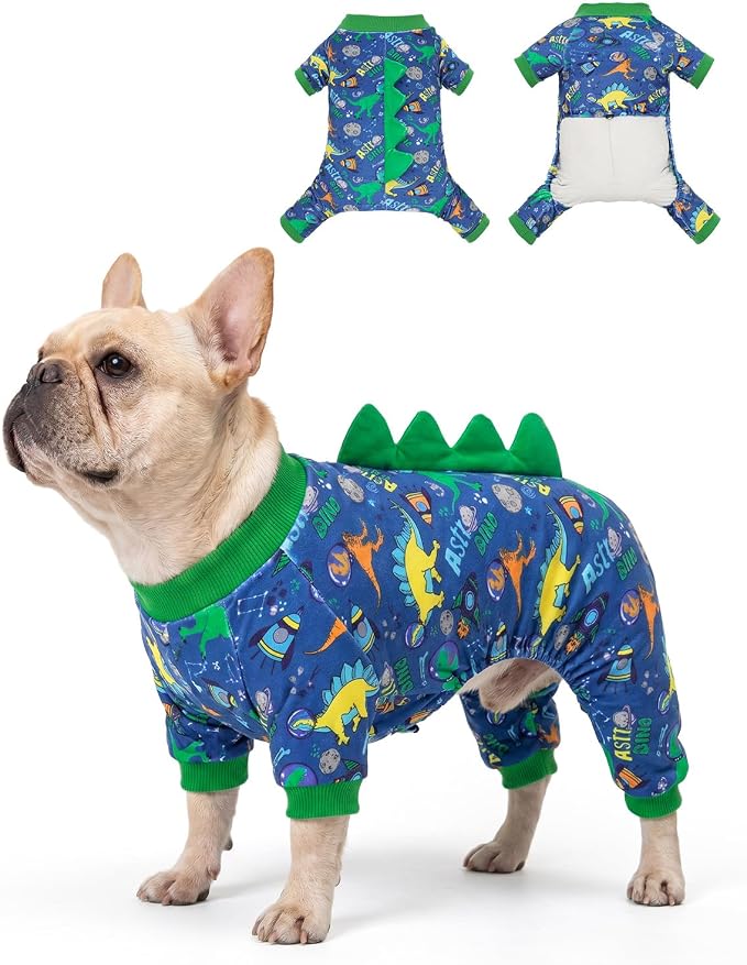 CuteBone Dinosaur Costume Dog Pajamas, Stretchy Spandex Crystal Velvet Sleepwear Coat for Small Dogs, Soft & Warm Pet Outfit Clothes for Cold Weather, Cozy Pullover Design COSP23S