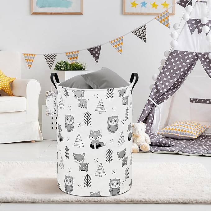 Storage Basket, Nursery Hamper Canvas Laundry Basket Foldable with Waterproof PE Coating Large Storage Baskets for Kids Boys and Girls, Office, Bedroom, Clothes,Toys(Animal)