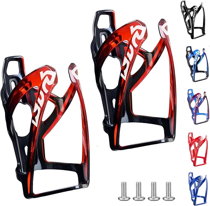 Suruid Bike Water Bottle Cage, Universal Drink Holder - Durable Ultralight Plastic Bottle Holder for Cycling, MTB, Road & Mountain Bikes, 2 Pack - Black Red