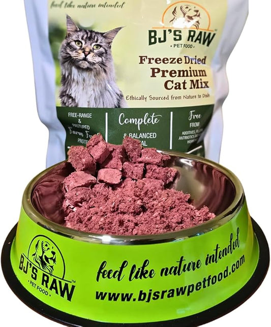 BJ'S RAW PET FOOD Freeze Dried Complete & Balanced Cat Food Mix | Multi-Protein Meal for Optimal Feline Health | Made in USA, 4-Ounce