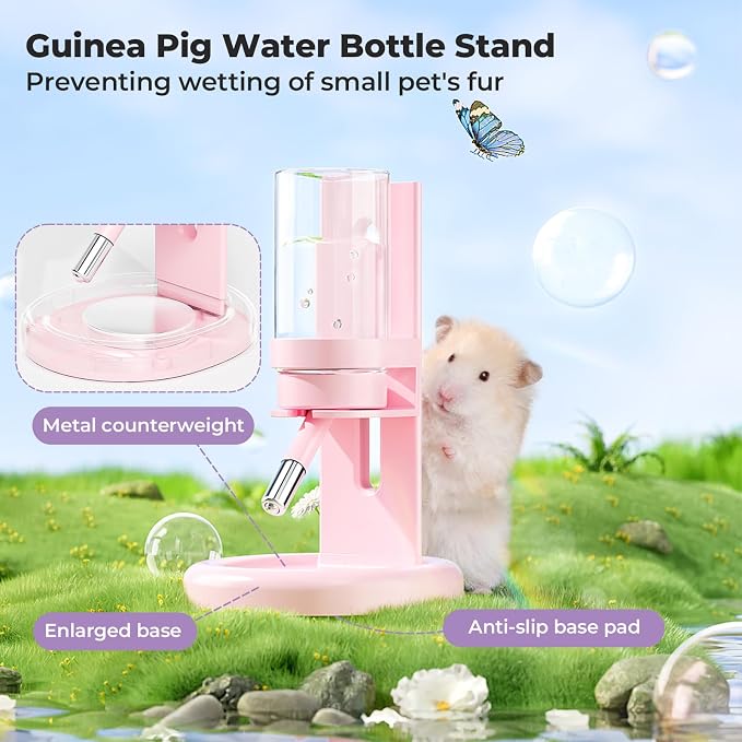 Guinea Pig Water Bottle No Drip – 4 oz Hamster Water Bottle for Glass Tank with Adjustable Stand, Leak Proof Small Animal Water Dispenser for Cage