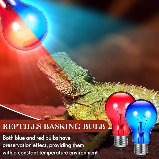 Retisee 4 Pack 60 Watt Heat Lamp Bulbs for Reptiles 120v Infrared Lamp and Blue Light Heat Bulb Day and Night Reptile Bulb for or Chicks, Puppies, Bearded Dragon, Snake, Turtle