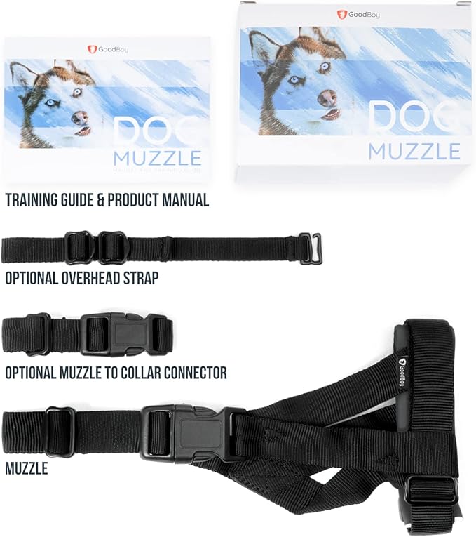 Gentle Muzzle Guard for Dogs - Prevents Biting and Unwanted Chewing Safely Secure Comfort Fit - Soft Neoprene Padding – No More Chafing – Training Guide Helps Build Bonds with Pet (M, Grey)