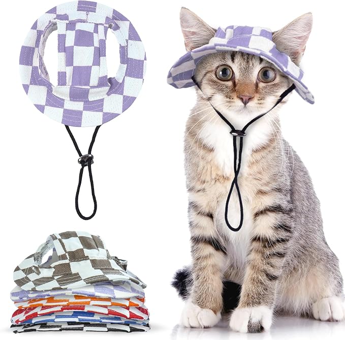 QBLEEV Cat Hats for Cats Only, Sphynx Hat with Ear Hole, Summer Cowboy Hats | Breathable kitten headwear mini sun sombrero caps, pet chihuahua sunscreen baseball outdoor climbing cap for birthday party