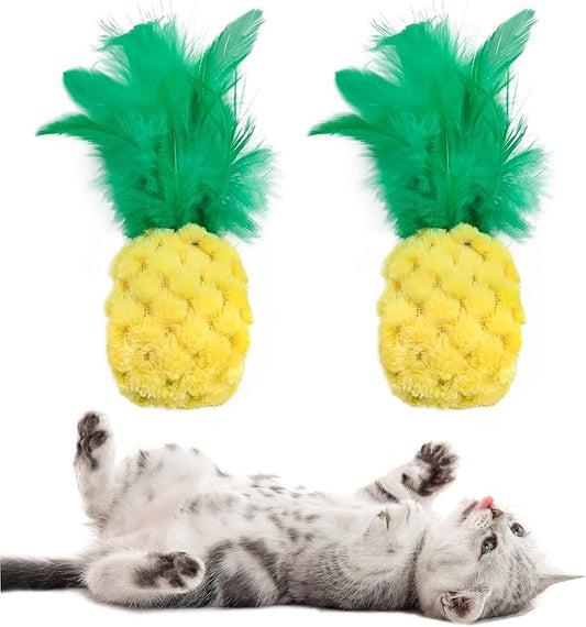 Andiker 2PCS Cat Chew Toys, Cute Pineapple Shape Soft Cat Plush Toys with Smooth Skin-Friendly Plush Fabric Containing Catnip Entertaining Interactive Cat Toy for Indoor Cats and Kitten
