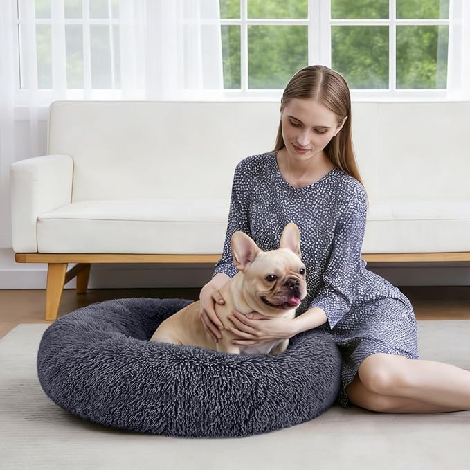 MIXJOY Orthopedic Dog Bed Comfortable Donut Cuddler Round Pet Beds Ultra Soft Washable Dog and Cat Cushion Bed (20'', Dark Grey)