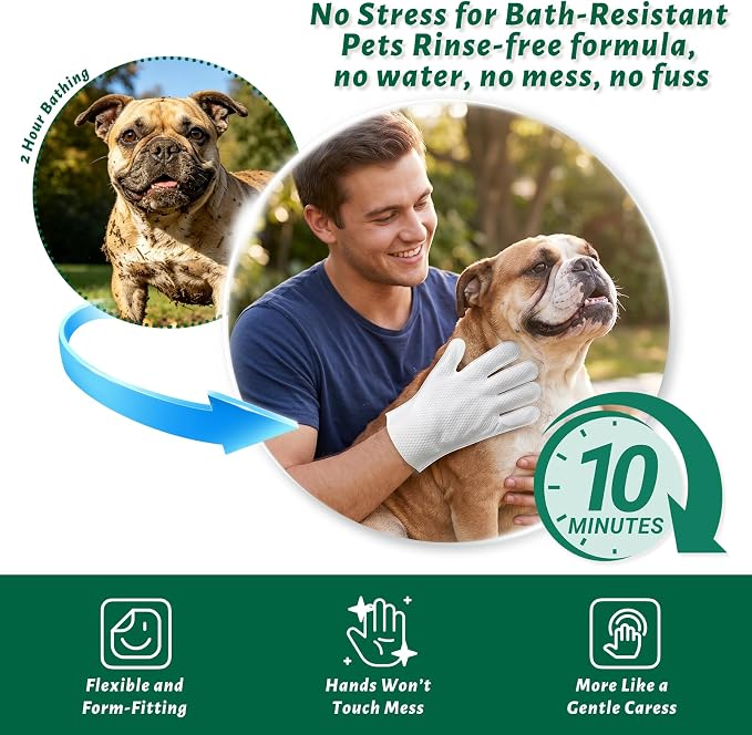 Arme Pet Bath Gloves Wipes for Dogs&Cats Cleaning Glove for Dry Bath,40 Pcs | 9.4"x9.25", 4-in-1 Double-Sided, Coconut Oil&Aloe,No-Rinse, Hypoallergenic, Thickened, Deodorizing, Daily Grooming&Travel