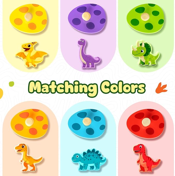 Wooden Puzzles for Toddlers 1-3, Dinosaur Matching Egg Puzzle Montessori Toys for 1 2 3 Year Old Boy Girl Gifts, Preschool Education Learning Toys