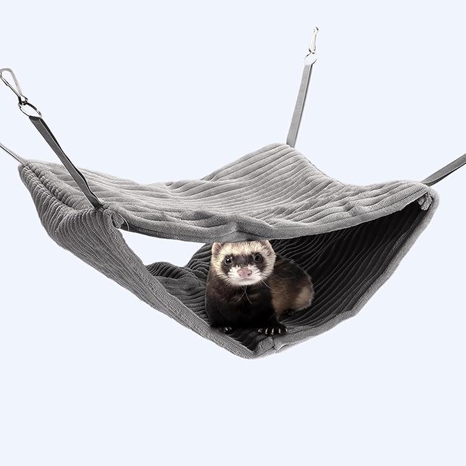 Ferret Hammock, Hanging Tunnel Bed for Cage, Fits Rats, Ferrets, Guinea Pigs, Chinchillas, Gray