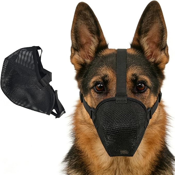 Dog Muzzle for Large Medium Small Dogs, Adjustable Soft Mesh Muzzle to Prevent Biting, Chewing, Barking – Vet Recommended, Secure Fit M
