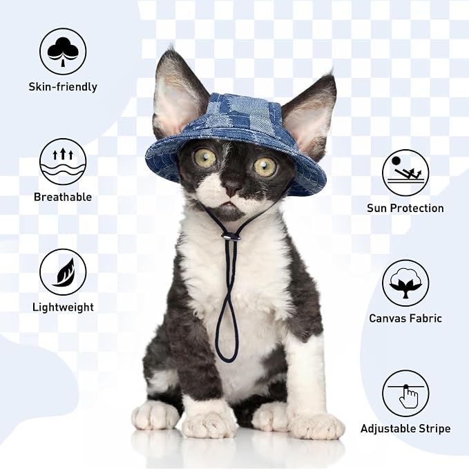 QBLEEV Cat Hats for Cats Only, Sphynx Hat with Ear Hole, Summer Cowboy Hats | Breathable kitten headwear mini sun sombrero caps, pet chihuahua sunscreen baseball outdoor climbing cap for birthday party