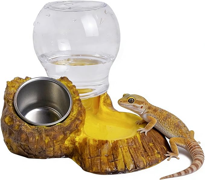 Reptile Food & Water Feeder, Escape Proof Feeding Bowl with Removable Stainless Steel Dish for Mealworms