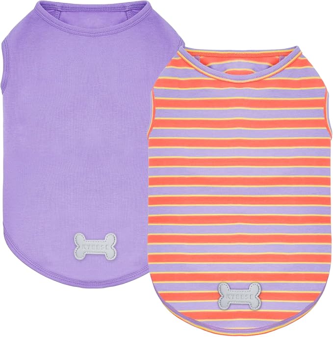 KYEESE 2Pack Dog Shirt, Soft Striped Dogs T Shirts, Lightweight Pet Tank Top, Sleeveless Dog Shirt for Small Dogs, Stretchy Comfortable Pet Vest, Purple+Orange Striped, XL