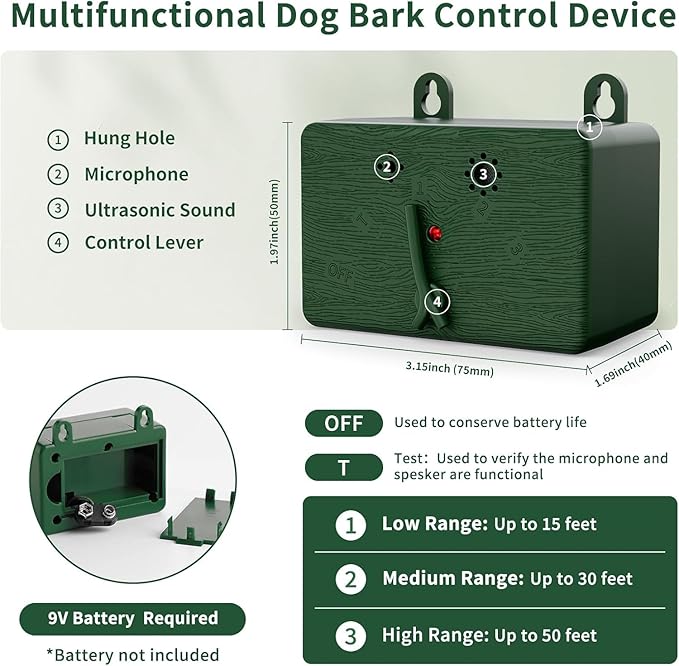 Anti Barking Device for Dogs Outdoor, Anti Barking Device for Dogs,Ultrasonic Bark Control Device for Yard Fence, Bark Deterrent for Neighbor Dogs, Dog Silencer, Humane Bark Stopper for Indoor Outdoor