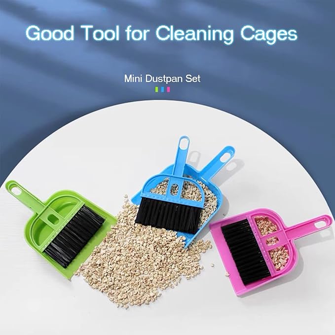SEIS 3 Pack Hamster Mini Dustpan and Broom Set Guinea Pig Classical Besom Chinchillas Sweeper Cavy Cage Clean Hedgehogs Scooper for Small Animal (Green)