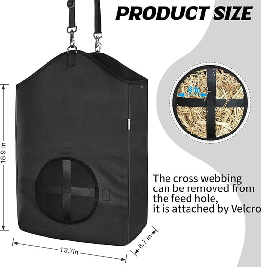 Hay Bags,Slow Feed Hay Bags for Horses,Goats,Donkeys with Reinforced Oxford Fabric and High Strength Metal Clasp,Horse Feeding Supplies with Strap for Easy Hanging (2 Black)