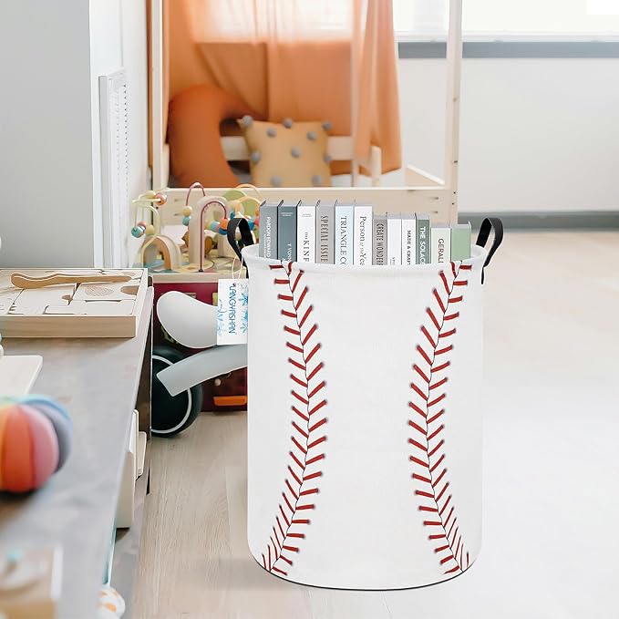 Laundry Basket Canvas Fabric Collapsible Organizer Basket for Storage Bin Toy Bins Gift Baskets Bedroom Clothes Children Nursery Hamper (Baseball)