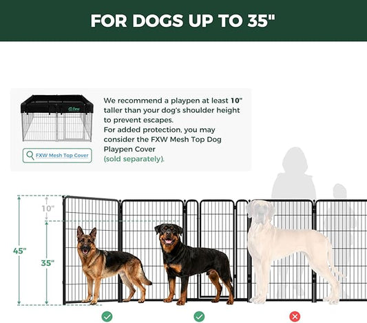 FXW Homeplus Unleashed Indoor Dog Playpen - Stress-Free and Safe Play, Heavy Duty 45 Inch 8 Panels Dog Pen for Large Dogs, Black│Patented