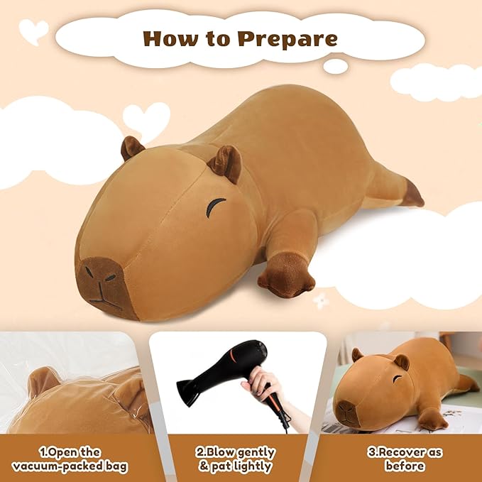 Finebee Weighted Capybara Stuffed Animals, Cute Weighted Capybara Plush, Soft Stuffed Weighted Plushie Pillow Gifts for Kids & Adults (9.8" 0.8Lbs)